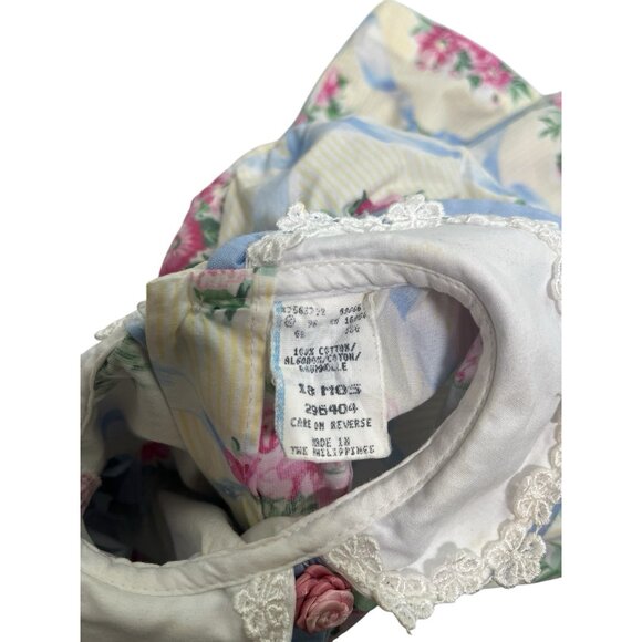 Vtg Cottage core Baby Prairie Twirl Dress Bow Collar Girl Cabbage Rose Lace Trim - Picture 8 of 11